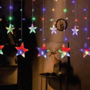 Cascata 95 leds estrelas com figuras natalinas