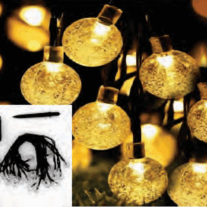 Cordão bola cristal 30 leds warm solar 8 funções 6.5m