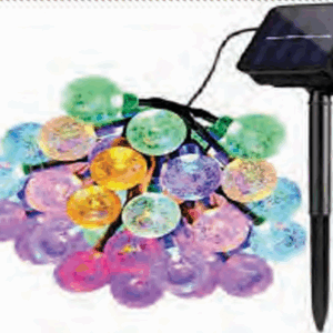 Cordão bola cristal 30 leds coloridos solar 8 funções 6.5m