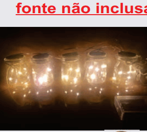 5 Potes vidro 25leds warm pilha+usb (fonte não inclusa)