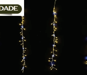CORTINA FIO DE FADA PVC 360 LEDS WARM FIXO E 216 LEDs BRANCO FUNÇÃO CACHOEIRA） USO EXTERNO