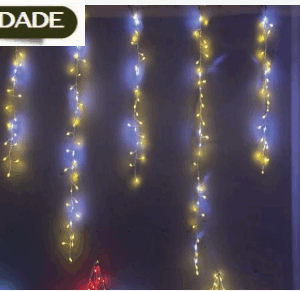 CASCATA FIO DE FADA PVC (300 LEDS WARM FIXO E 180 LEDs BR. FUNÇÃO CACHOEIRA) USO EXTERNO
