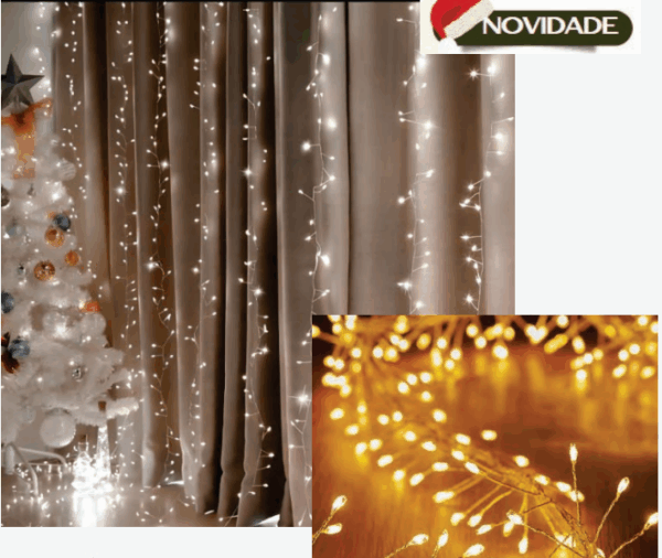 CORTINA 900 LEDs WARM FIO DE FADA 10 FUNÇÕES BIVOLT
