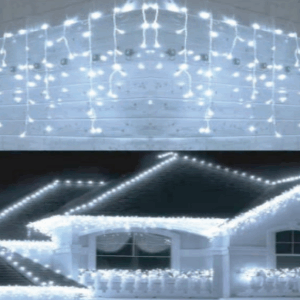 CASCATA 200 LEDS BRANCO FIO TRANSPARENTE FIXO TOMADA M/F- IP44