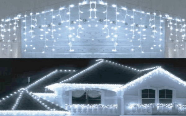 CASCATA 200 LEDS BRANCO FIO TRANSPARENTE FIXO TOMADA M/F- IP44