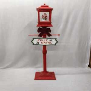 Poste Natalino vermelho c/ papai noel e boneco de neve