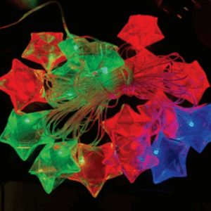 CORDÃO COM 16 ESTRELINHAS FRUTARCOR E 16 LEDS RGB