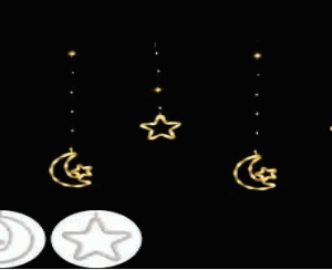 Cascata 150 LEDs fio de fada estrela e lua na ponta 8 Funções