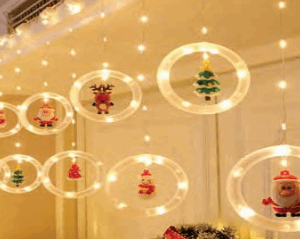 Cortina fio de fada PVC 130 leds WARM figuras natalinas