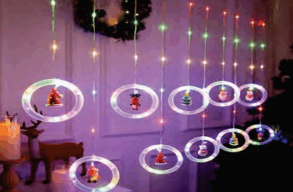 Cortina fio de fada PVC 130 leds color figuras natalinas