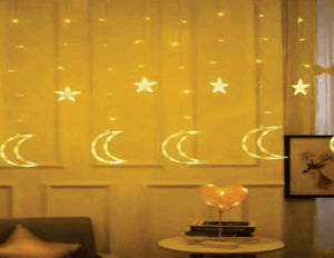 Cascata 115 warm leds Lua e Estrela 2,5m