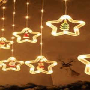 Cascata fio de fada PVC 130 LEDs Warm estrela + figuras natalinas.