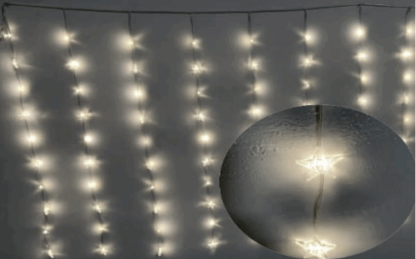 Cortina 140 LEDS branco com 70 estrelas 8 funções BIVOLT  2.5*1.0m
