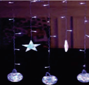 Cascata fio de fada 110 leds estrelinhas e bolas frutacor - Bivolt