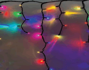 Cascata 350 LEDs Colorido fio verde 8f com memória e tom m/mf  BIVOLT EXTERNO IP44