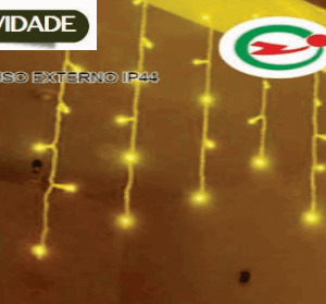 CASCATA  400 LEDs WARM FIO BRANCO  10 FUNÇÕES COM MEMÓRIA USO EXTERNO IP44