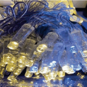 100 LEDs blindados warm fio transp Ø2,4mm c/16 flash br tom m/mf IP65