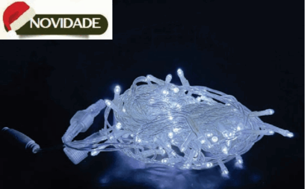 CORDÃO 100 LEDS BR FIXO FIO CRISTAL Ø2,2mm CONECTOR M/F USO EXTERNO
