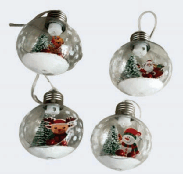 Bolas 8cm figuras Natalinas c/ Neve