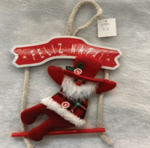 Enfeite de Natal para pendurar com 1 placa feliz natal e 1 papai noel  17.5*26