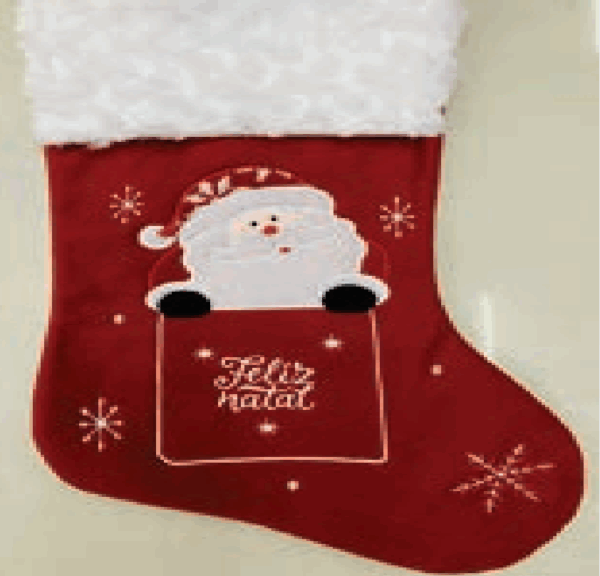 Bota de Natal branca e vermeha com papai noel  27*42CM