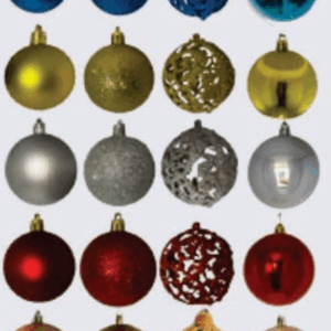Bolas 6cm sortidas foscas, brilhantes e vazadas (Azul, dourada,prata e vermelha)