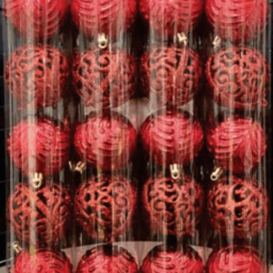 Bola tubo 6cm verm.(vazada,glitter,simples,3d folhagem)* 9 unidades