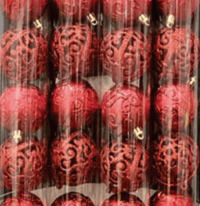 Bola tubo 6cm verm.(vazada,glitter,simples,3d)*9 unidades