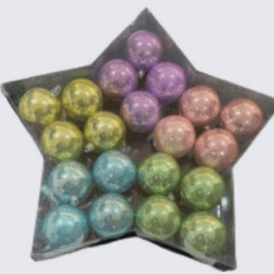 Bolas 6cm Peroladas embalagem acetato estrela