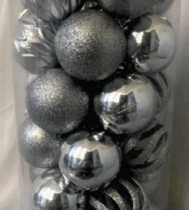 Bolas 6cm Prata embalagem acetato redondo