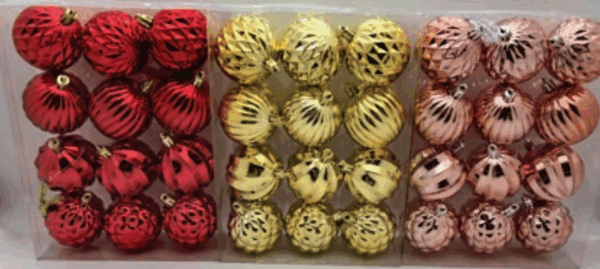 BOLAS 6CM SORTIDA (VERMELHA,DOURADA E ROSÉ)