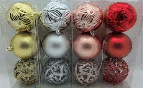 BOLAS 8CM SORTIDAS FOSCAS, FLORES E VAZADAS(DOURADA,PRATA,VERMELHA E ROSÉ)