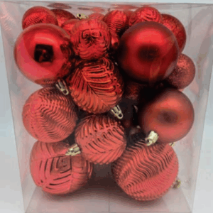 CONJUNTO 36 BOLAS VERMELHAS TAMANHOS SORTIDOS (8CM/6 +4CM/15 +6CM/15)