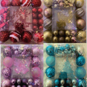 kit 8 BOLAS 6cm, 16 BOLAS 3cm, 12 ENFEITES, 6 FLOCOS E 1 PINGENTE