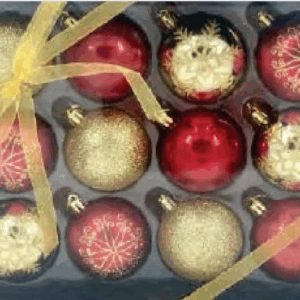 Kit bolas 6cm c/12 peças decoradas verm. e dourada
