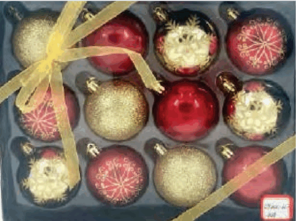 Kit bolas 6cm c/12 peças decoradas verm. e dourada